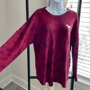 VS Pink tie dye fleece oversized crewneck sweatshirt
